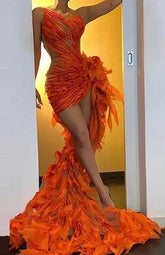 Fabulous Orange Hi-Lo Prom Dress with Ruffles - Sleeveless Mermaid Style